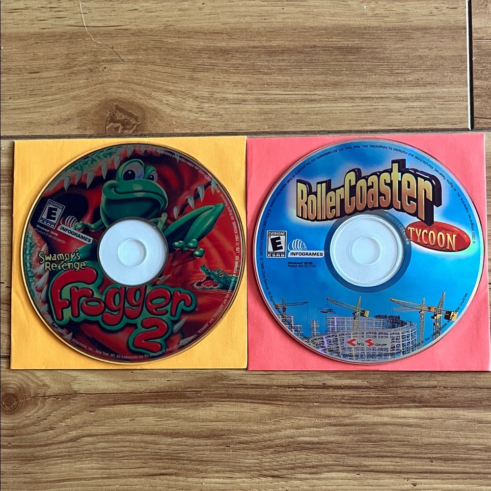 RollerCoaster Tycoon and Frogger 2 Game Discs PC Windows 95/98